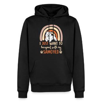 Doux Samoyed puppy lover kawaii - Sweat à capuche Premium bio Homme - noir - Devant - Nico (187cm)