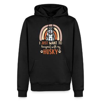 Mignon chiot Husky Kawaii - Sweat à capuche Premium bio Homme - noir - Devant - Nico (187cm)