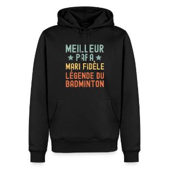 Mari Père Badminton Légende Rétro Vintage - Sweat à capuche Premium bio Homme - noir - Devant - Nico (187cm)