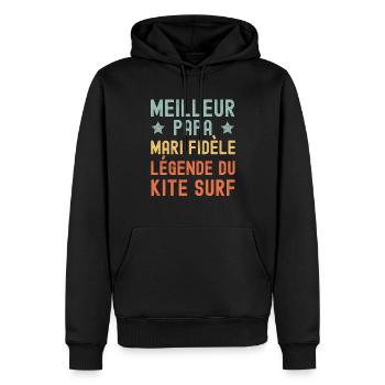 Mari Père Kitesurf Légende Rétro Vintage - Sweat à capuche Premium bio Homme - noir - Devant - Nico (187cm)