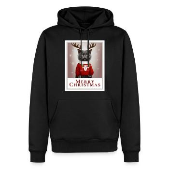 Süße britische Katze in einem festlichen roten Pullover. - Männer Premium Bio Hoodie - Schwarz - Vorne - Nico (187cm)