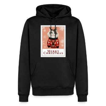 Christmas Siberian cat with reindeer on a sweater. - Men’s Premium Organic Hoodie - black - Front - Nico (187cm)