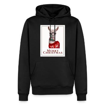 Photo of a cute llama in a Christmas sweater. - Men’s Premium Organic Hoodie - black - Front - Nico (187cm)