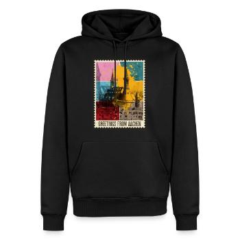 Aachen Deutschland Stadt Skyline Briefmarke Bunt - Männer Premium Bio Hoodie - Schwarz - Vorne - Nico (187cm)