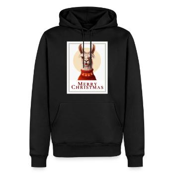 Bild eines süßen Lamas in einem Weihnachtspullover - Männer Premium Bio Hoodie - Schwarz - Vorne - Nico (187cm)