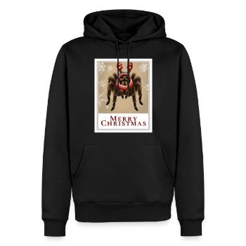 Porträt einer Vogelspinne in einem festlichen Pullover. - Männer Premium Bio Hoodie - Schwarz - Vorne - Nico (187cm)