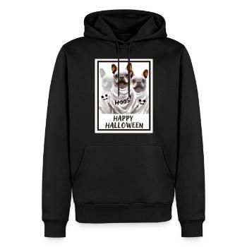 Französische Bulldoggen, die als Geister verkleidet sind. (Halloween) - Männer Premium Bio Hoodie - Schwarz - Vorne - Nico (187cm)