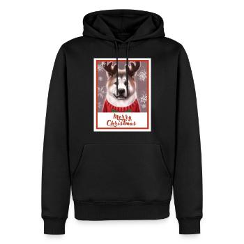 Gros chien Akita dans un pull de Noël rouge. - Sweat à capuche Premium bio Homme - noir - Devant - Nico (187cm)