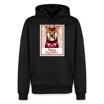 Shiba inu chien dans un pull de Noël rouge. - Sweat à capuche Premium bio Homme - noir - Devant - Nico (187cm)