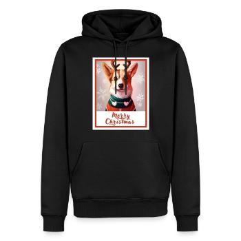 Un chien (Pembroke Corgi) dans un pull de Noël rouge. - Sweat à capuche Premium bio Homme - noir - Devant - Nico (187cm)