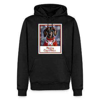 Teckel dans un pull de Noël rouge avec, bonhomme de neige - Sweat à capuche Premium bio Homme - noir - Devant - Nico (187cm)