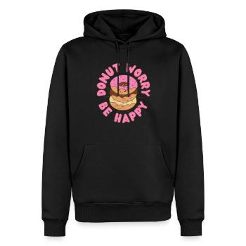 Donut Worry be happy Donut kawaii - Sweat à capuche Premium bio Homme - noir - Devant - Nico (187cm)