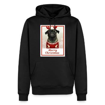Porträt, süßes glückliches Hündchen (Mops) in einem Weihnachtsfest. - Männer Premium Bio Hoodie - Schwarz - Vorne - Nico (187cm)