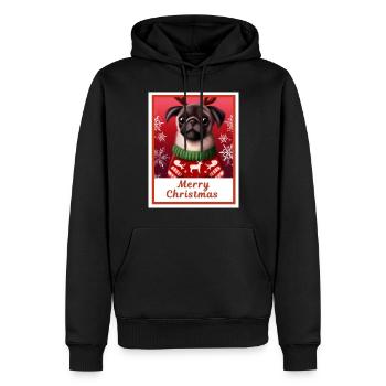 Porträt eines niedlichen Mops in festlicher Umgebung. - Männer Premium Bio Hoodie - Schwarz - Vorne - Nico (187cm)