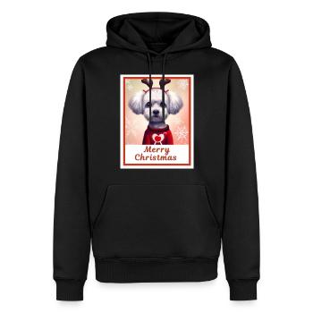 Portrait, Doux chien chanceux (Bichon frise) - Sweat à capuche Premium bio Homme - noir - Devant - Nico (187cm)