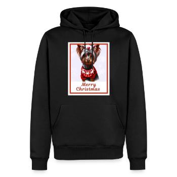 Yorkshire terrier dans un pull rouge festif. - Sweat à capuche Premium bio Homme - noir - Devant - Nico (187cm)