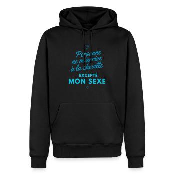 Personne ne m arrive à la cheville. Cadeau Humour - Sweat à capuche Premium bio Homme - noir - Devant - Nico (187cm)