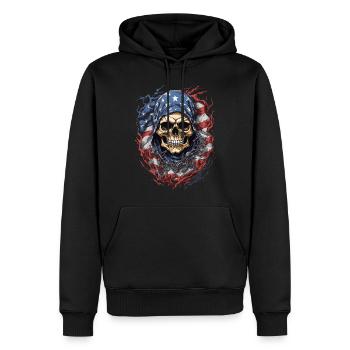 USA Totenkopf Flagge: Schädel Amerika - Männer Premium Bio Hoodie - Schwarz - Vorne - Nico (187cm)