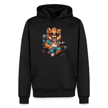 Patrick der wilde gut gelaunte Löwe im Rollstuhl. - Männer Premium Bio Hoodie - Schwarz - Vorne - Nico (187cm)