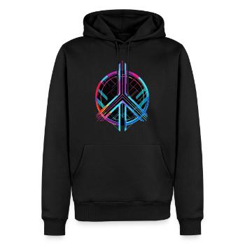 Peace Zeichen Frieden Bunt Neon Gegen Krieg Liebe - Männer Premium Bio Hoodie - Schwarz - Vorne - Nico (187cm)