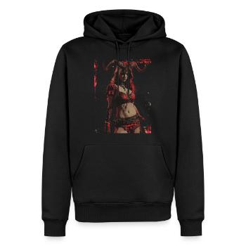 The Devil - Skull, Totenkopf, Teufel - Männer Premium Bio Hoodie - Schwarz - Vorne - Nico (187cm)
