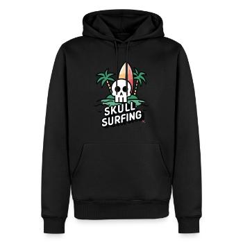 Skull Surfing - Totenkopf mit Surfbrett - Männer Premium Bio Hoodie - Schwarz - Vorne - Nico (187cm)