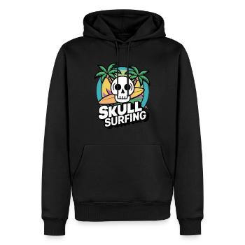 Skull Surfing - Totenkopf mit Surfbrett - Männer Premium Bio Hoodie - Schwarz - Vorne - Nico (187cm)