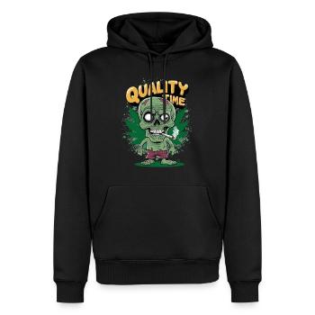 Skull Kiffer - Quality Time, Totenkopf - Männer Premium Bio Hoodie - Schwarz - Vorne - Nico (187cm)
