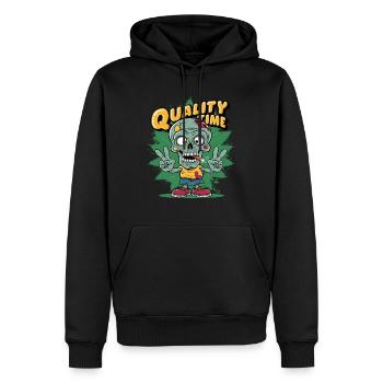 Skull Kiffer - Quality Time, Totenkopf - Männer Premium Bio Hoodie - Schwarz - Vorne - Nico (187cm)