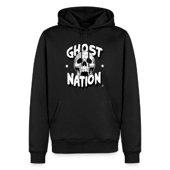 Ghost Nation, Geist, Totenkopf, Skull - Männer Premium Bio Hoodie - Schwarz - Vorne - Nico (187cm)