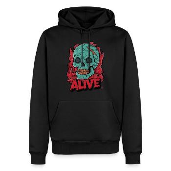 Skull in Hell - Alive, Totenkopf - Männer Premium Bio Hoodie - Schwarz - Vorne - Nico (187cm)