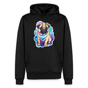 Aquarelles de carlin - Sweat à capuche Premium bio Homme - noir - Devant - Nico (187cm)