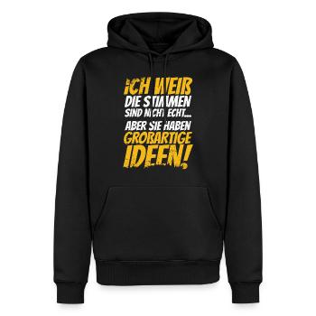 ICH WEIß DIE STIMMEN SIND NICHT ECHT - Männer Premium Bio Hoodie - Schwarz - Vorne - Nico (187cm)