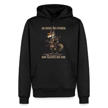 Rotkäppchen - Ich bin gleich bei Dir - deutsch - Männer Premium Bio Hoodie - Schwarz - Vorne - Nico (187cm)
