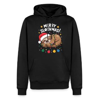 paresseux Noël drôle endormi guirlandes lumineuses - Sweat à capuche Premium bio Homme - noir - Devant - Nico (187cm)