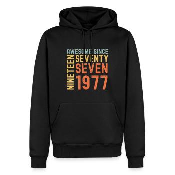 Génial depuis 1977 Année du cadeau d’anniversaire - Sweat à capuche Premium bio Homme - noir - Devant - Nico (187cm)