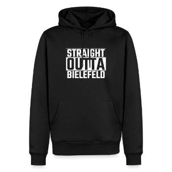 Droite Outta Bielefeld Bielefelder - Sweat à capuche Premium bio Homme - noir - Devant - Nico (187cm)