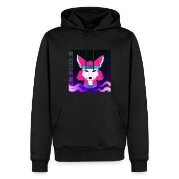 Kitsun Vaporwave Japonais Kami Vaporwave Kitsune - Sweat à capuche Premium bio Homme - noir - Devant - Nico (187cm)
