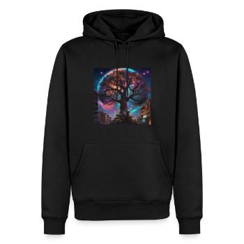 Arbre de vie, Arbre de vie, Graffiti, planètes - Sweat à capuche Premium bio Homme - noir - Devant - Nico (187cm)