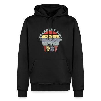 1987 | Vintage Legendär seit 1987 Jubiläum - Männer Premium Bio Hoodie - Schwarz - Vorne - Nico (187cm)