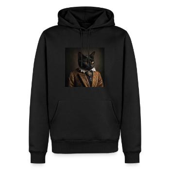 Porträt einer Katze im Kostüm - Männer Premium Bio Hoodie - Schwarz - Vorne - Nico (187cm)