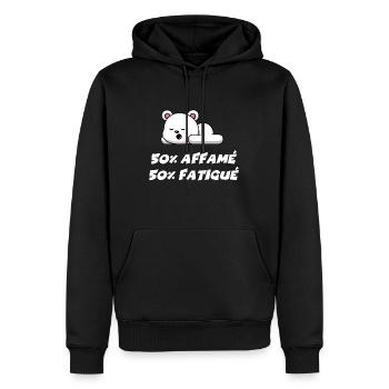 50% affamé 50% fatigué - Sweat à capuche Premium bio Homme - noir - Devant - Nico (187cm)