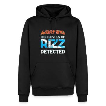 Warning High Levels of Rizz Detected Charisma - Men’s Premium Organic Hoodie - black - Front - Nico (187cm)