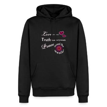Achtsamkeit Spruch Shirt– Love in Our Hearts - Männer Premium Bio Hoodie - Schwarz - Vorne - Nico (187cm)