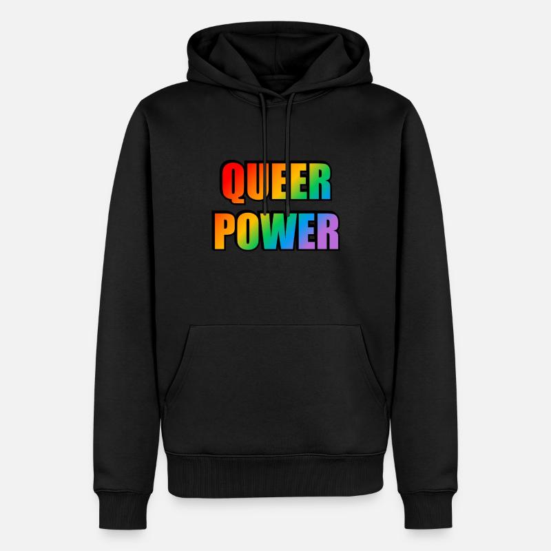 Queer Power Regenbogen Text - Männer Premium Bio Hoodie - Schwarz