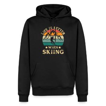 Skier sur un ski vacances rétro vintage - Sweat à capuche Premium bio Homme - noir - Devant - Nico (187cm)