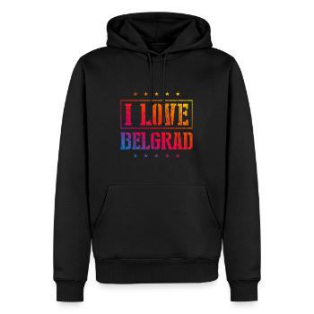J’adore Belgrade - Sweat à capuche Premium bio Homme - noir - Devant - Nico (187cm)