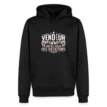 Vendeur le seul Vendeur le vrai Vendeur - Sweat à capuche Premium bio Homme - noir - Devant - Nico (187cm)