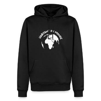 Habitant du monde - voyage - roadtrip - Sweat à capuche Premium bio Homme - noir - Devant - Nico (187cm)