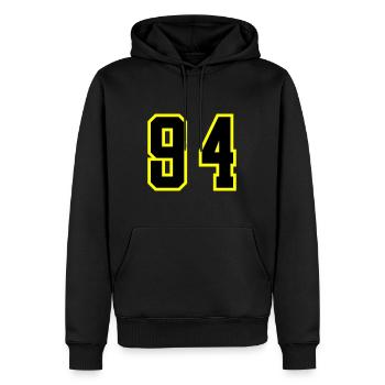94 Zahl Trikot - Männer Premium Bio Hoodie - Schwarz - Vorne - Nico (187cm)
